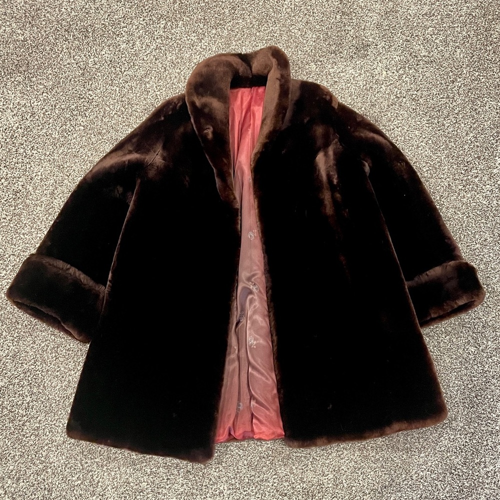 Rich brown oversized faux fur coat
